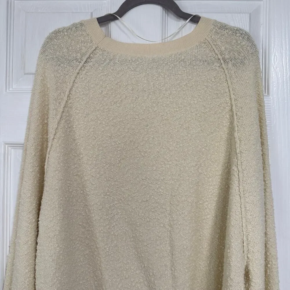Free People Women's Cream Textured Oversized Bishop Sleeve Sweater Size Small